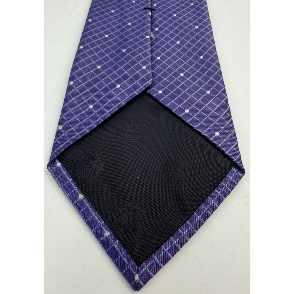 BROOKS BROTHERS Purple w/ Blue Grid Pattern and White Dots 100 % Silk Necktie - Picture 4 of 7